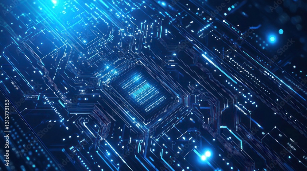 Abstract technological circuit board with glowing electronic pathways design Abstract technological circuit board with glowing electronic pathways design
