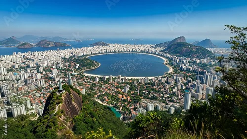 Stunning panoramic view of Rio de Janeiro showcasing Sugarloaf Mountain and Rodrigo de Freitas Lagoon