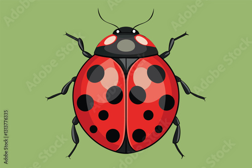 Colorful vector illustration of a ladybug resting on a light green background showcasing its distinct red shell and black spots