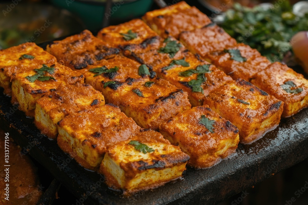 Several pieces of grilled naan bread, cooked on a grill and adorned with spices. Several pieces of grilled naan bread, cooked on a grill and adorned with spices.