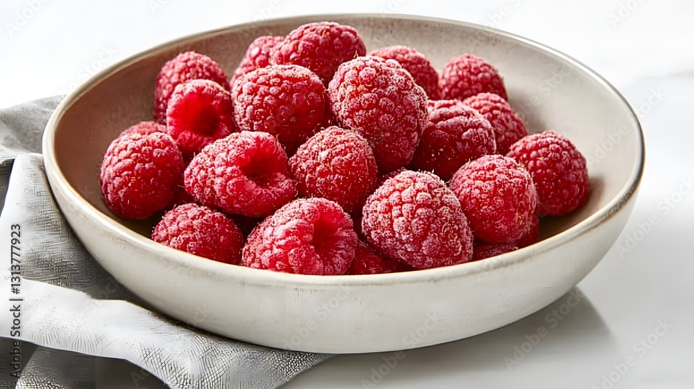 Frozen Raspberries in a Bowl on Marble Surface Frozen Raspberries in a Bowl on Marble Surface
