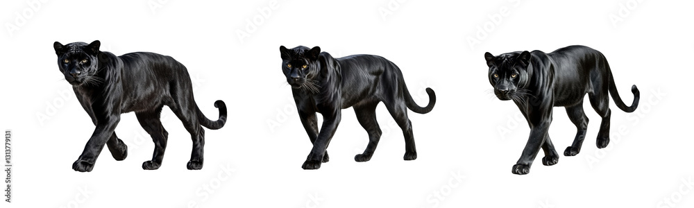 Naklejka premium black panther triple portrait on transparent background