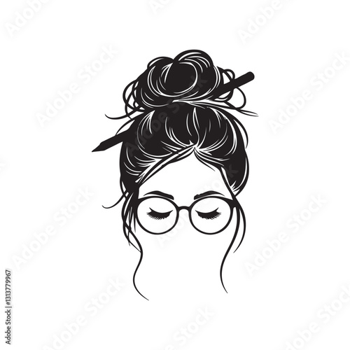 silhouette woman messy bun illustration