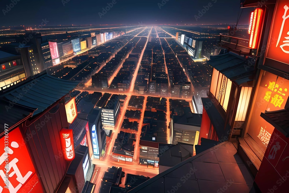 Φωτογραφία ゲーム背景　和風ファンタジー歴史都市を見下ろす俯瞰風景
