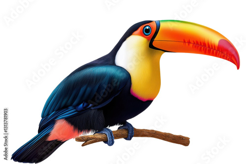 toucan bird on branch on white background illustration