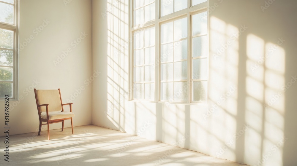 Obraz premium sunlight streaming through window minimalist room interior with