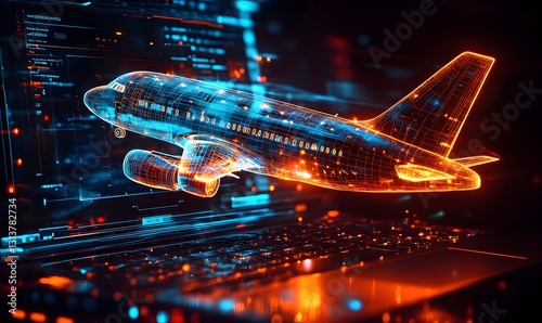 a digital rendering of an airplane, highlighting its design and technology.