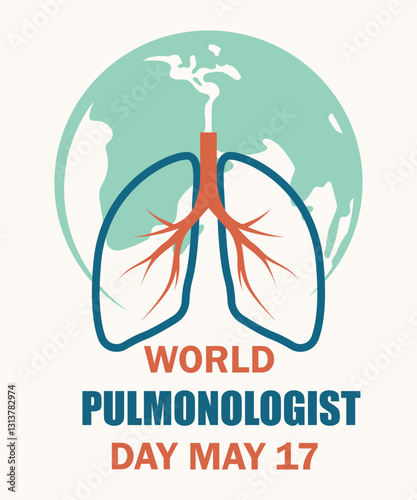 World Pulmonologist Day holiday concept. Human lungs, planet earth and text. Modern vector illustration for medical infographics