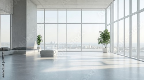 modern minimalist apartment with panoramic city view