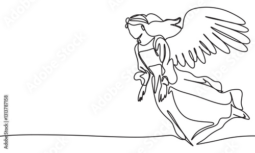 Angel one line continuous. Hand drawn vector art.