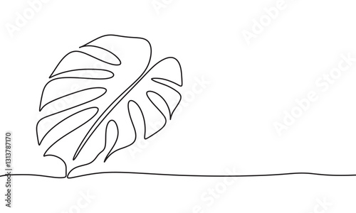 Monstera leaf one line continuous. Hand drawn vector art.