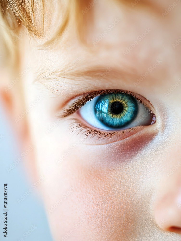 Close-up of a child's eye showcasing vibrant blue color. Close-up of a child's eye showcasing vibrant blue color.