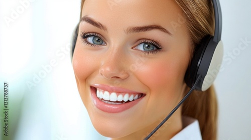 smiling customer service representative wearing headset photo