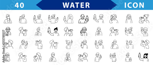 Icons made with high quality lines, symbolizing individuals drinking water.