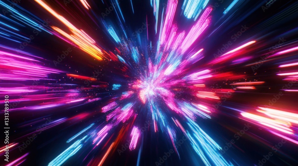 Abstract hyperspace jump with colorful streaks of light and neon glow effects Abstract hyperspace jump with colorful streaks of light and neon glow effects