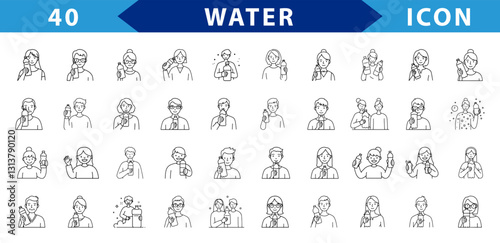 Minimalist drawing icons symbolizing individuals drinking water.