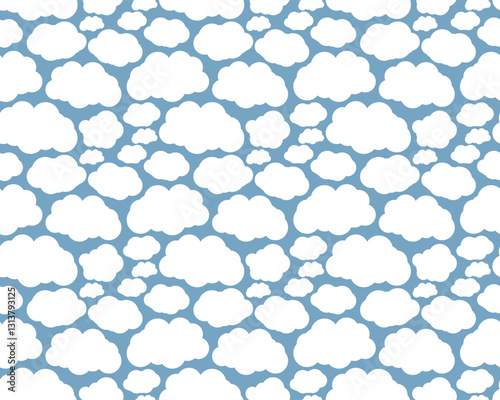 Seamless blue background with white clouds.