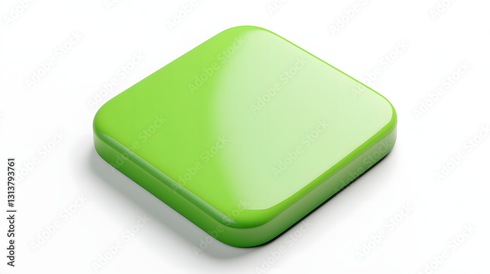 Blank Mobile application icon, button - green square with round corners. 3d rendering, white background Blank Mobile application icon, button - green square with round corners. 3d rendering, white background