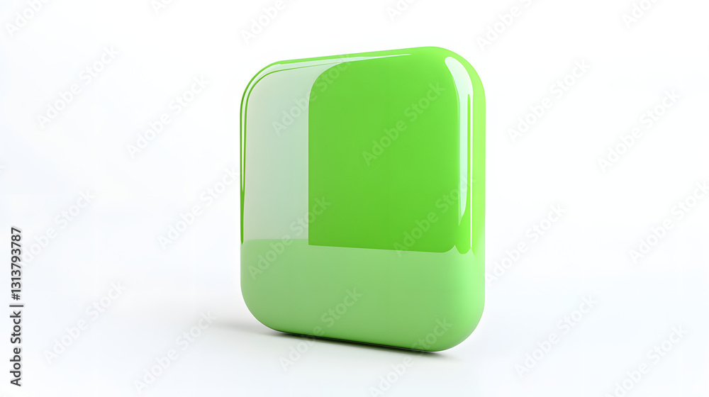 Blank Mobile application icon, button - green square with round corners. 3d rendering, white background Blank Mobile application icon, button - green square with round corners. 3d rendering, white background