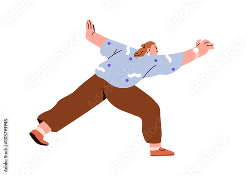 Ambitious woman moving forward, heading to aim, challenging goal. Determined female struggling, striving for target, objective with aspiration. Flat vector illustration isolated on white background