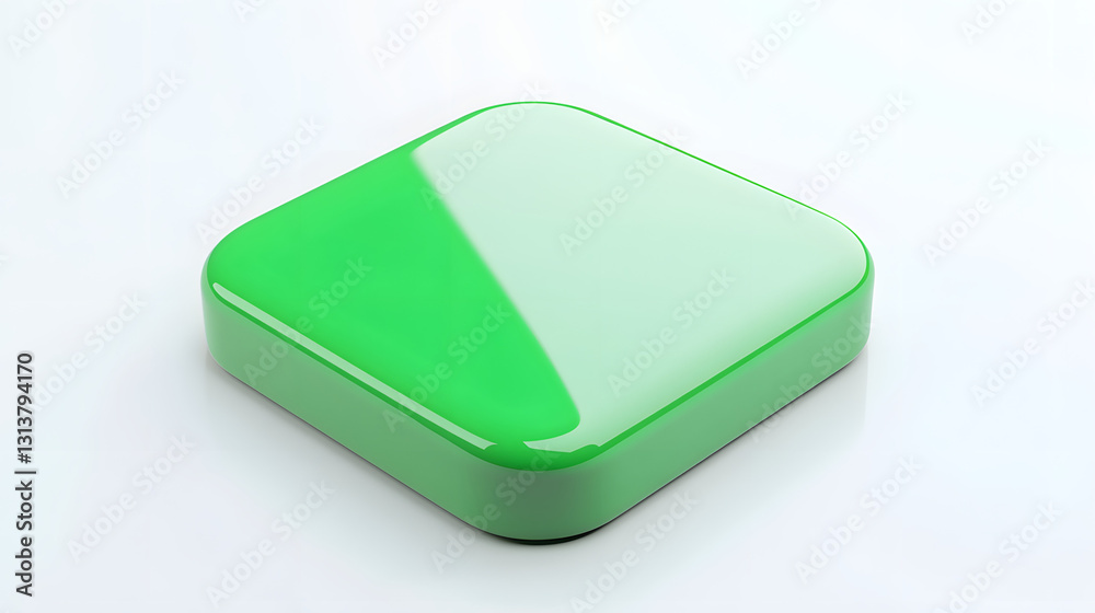 Blank Mobile application icon, button - green square with round corners. 3d rendering, white background