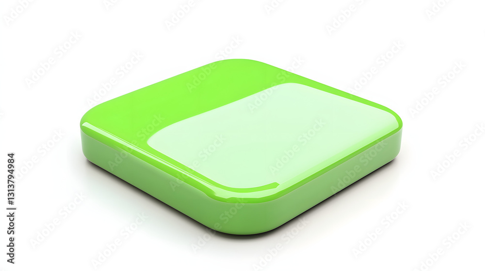 Blank Mobile application icon, button - green square with round corners. 3d rendering, white background Blank Mobile application icon, button - green square with round corners. 3d rendering, white background