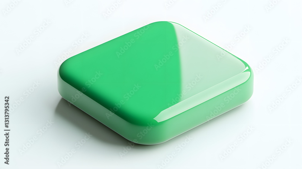 Blank Mobile application icon, button - green square with round corners. 3d rendering, white background Blank Mobile application icon, button - green square with round corners. 3d rendering, white background