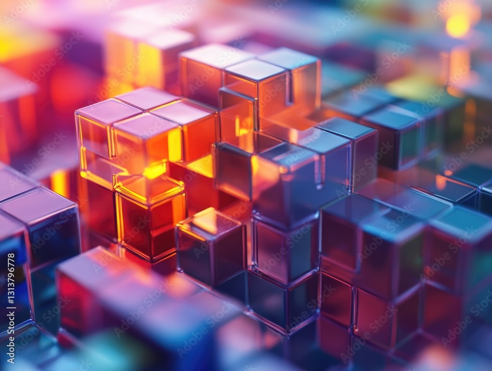 A detailed view of multiple cubes sitting on a flat surface