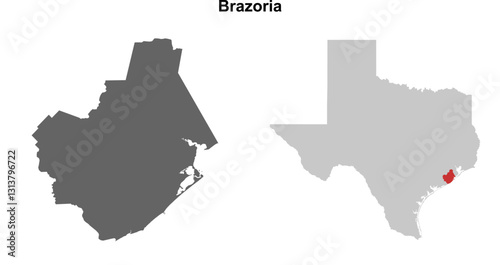 Brazoria County (Texas) blank outline map set