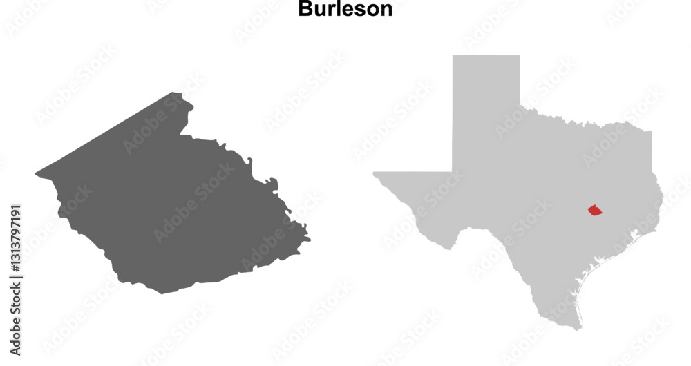 Fototapeta premium Burleson County (Texas) blank outline map set