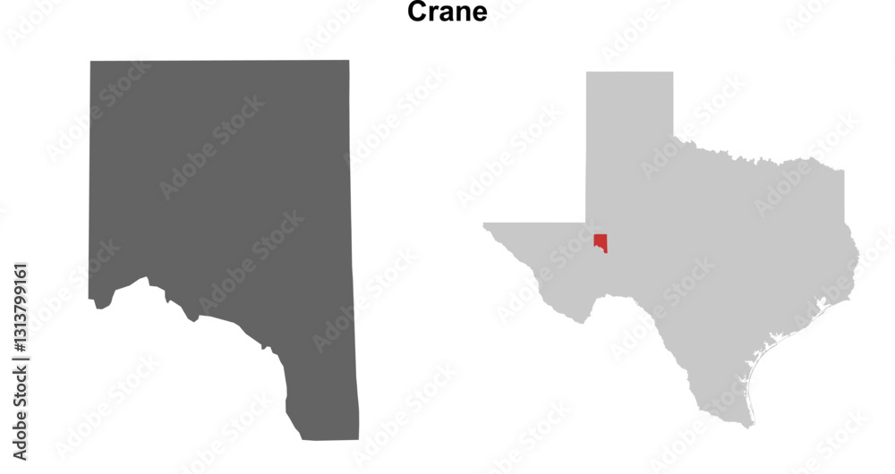 Fototapeta premium Crane County (Texas) blank outline map set