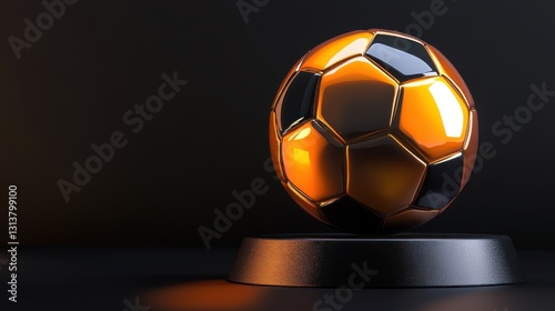 golden soccer ball on black stand photo