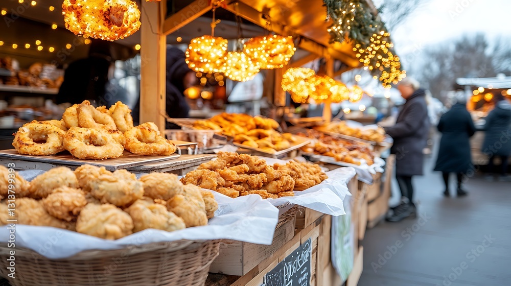 Fototapeta premium Festive food market city center culinary delights winter wonderland street level community celebration