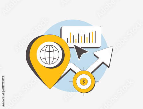 Global business growth through glocalization, local market expansion. Business strategies for international success, digital commerce and adapting to regional audiences for higher engagement