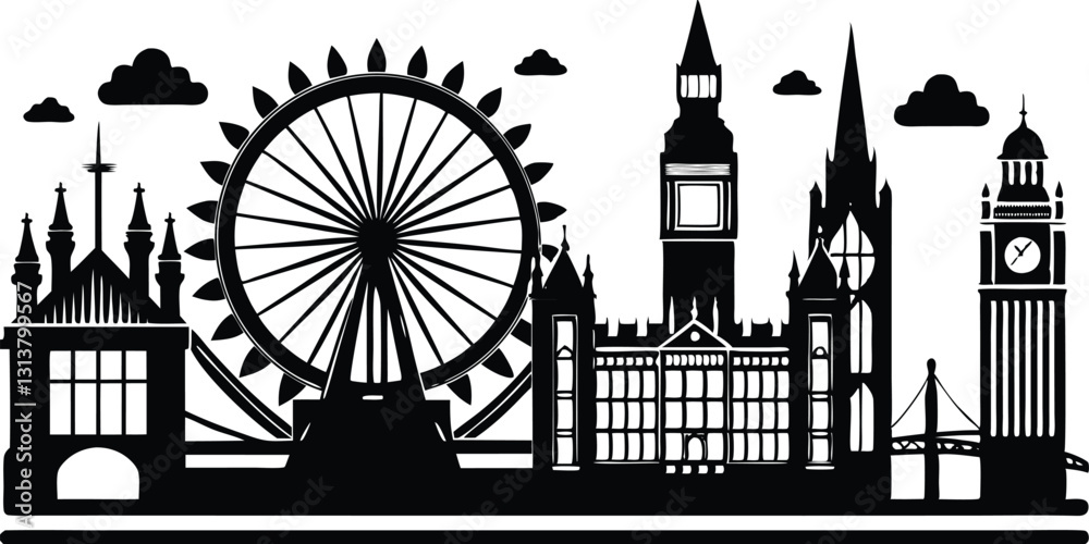 Naklejka premium London City skyline black and white silhouette