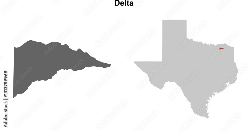 Fototapeta premium Delta County (Texas) blank outline map set