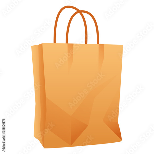 Crumpled paper bag, craft shopping bag with handles. Eco-friendly biodegradable kraft packaging without plastic. Flat vector illustration isolated on white background.