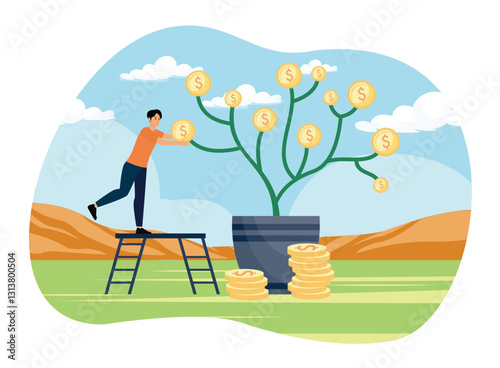 Investment concept. Men investing money in self development, knowledge and education.