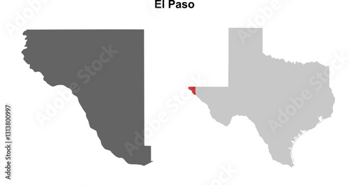 El Paso County (Texas) blank outline map set