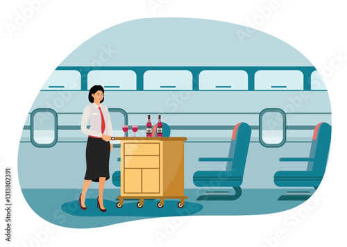 Service on Board concept. Flight Attendant, Airline Staff.