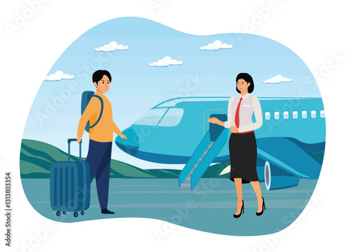 Stewardess concept. Travel by aircraft. Idea of professional occupation and tourism.