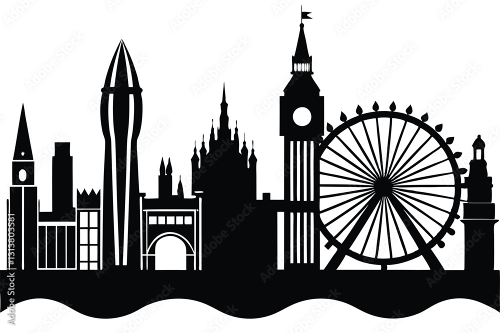 Obraz premium Shilhouette of London city skyline landscape design illustration
