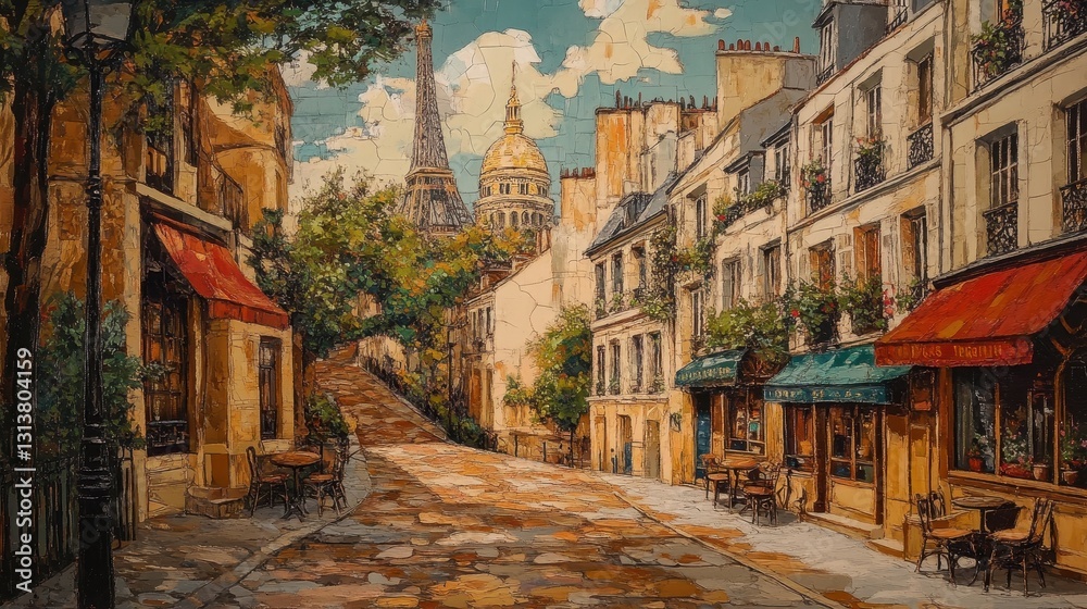 Fototapeta premium Charming parisian street with café and dome views in historic urban setting