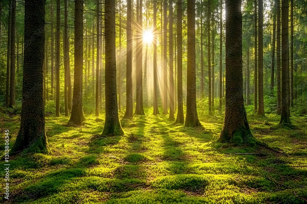Obraz premium Sunlit Forest - A Peaceful Nature Scene