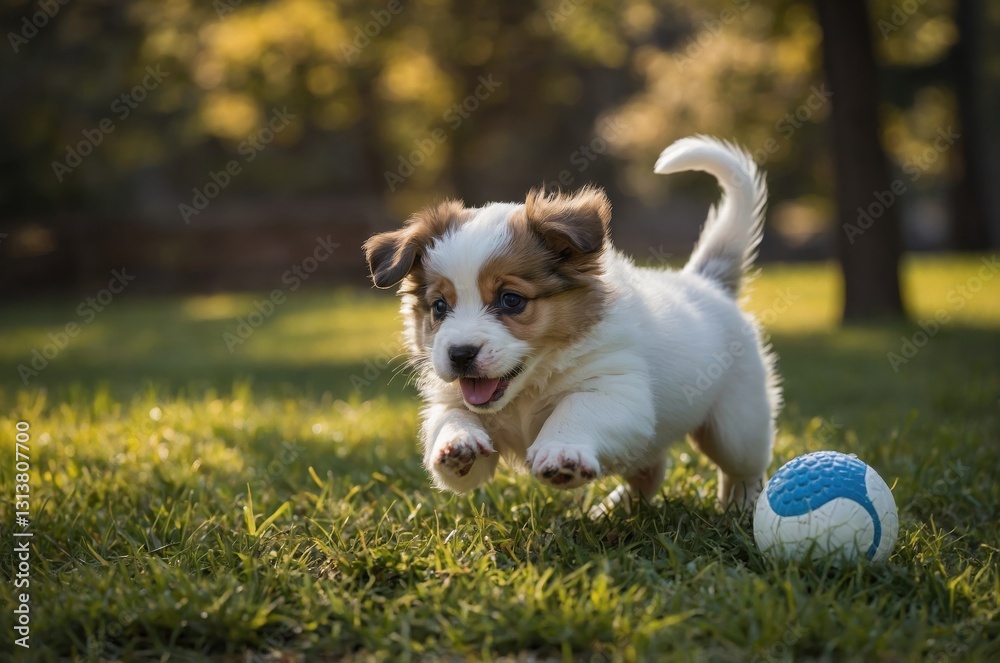 Playful puppy jumps with excitement in the park Playful puppy jumps with excitement in the park