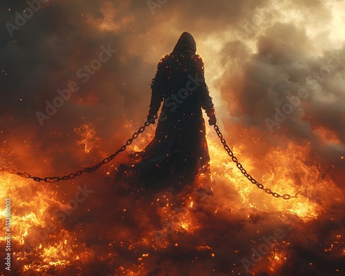 Demon Hunter Standing in Fiery Abyss   Dynamic Fantasy Portrait Concept