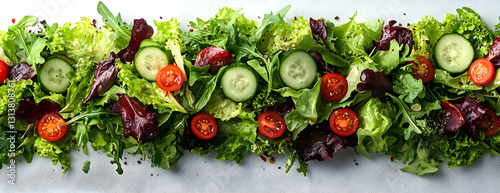 Fresh mixed green salad with tomatoes and cucumbers