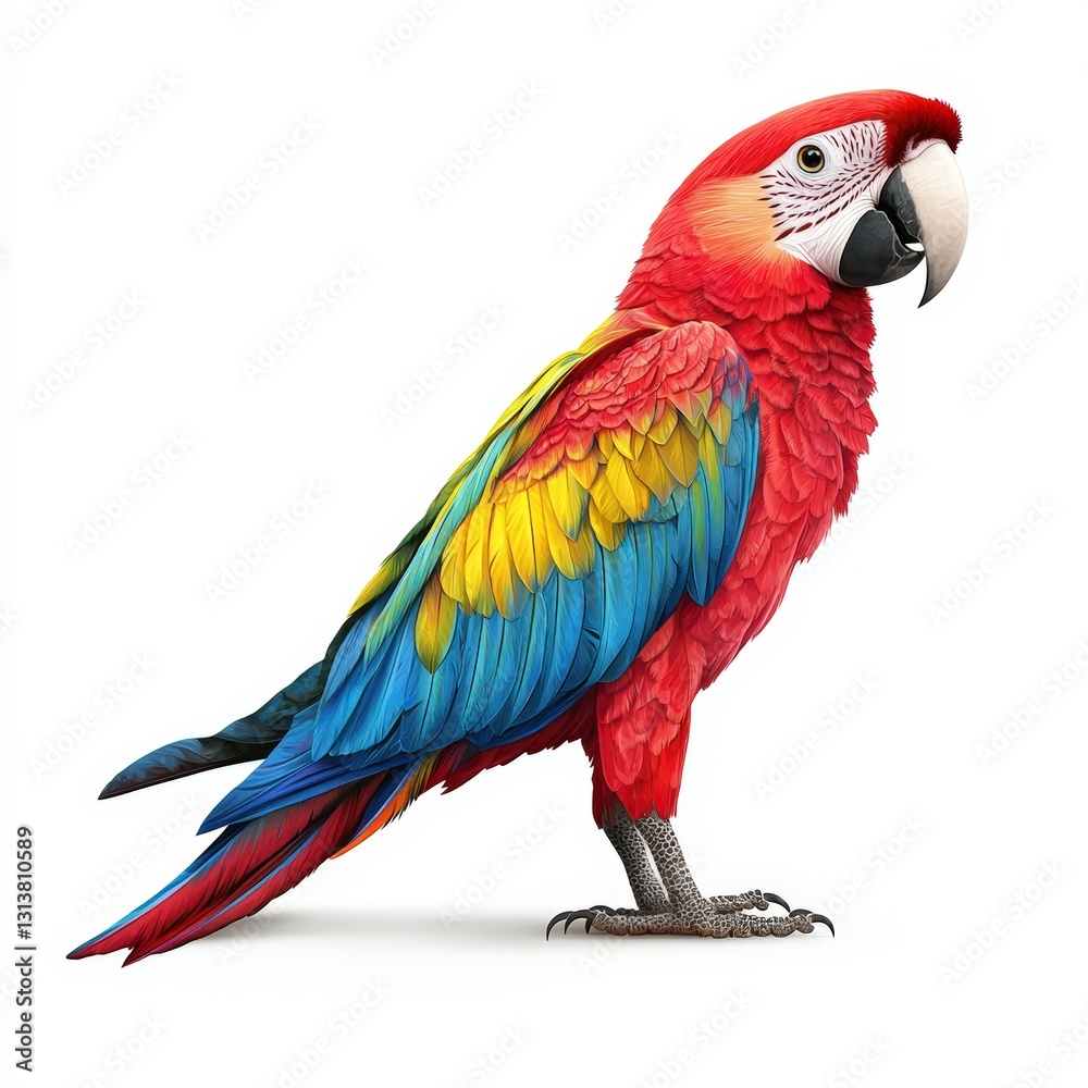 Fototapeta premium A vibrant scarlet macaw exhibiting stunning colors and detailed feathers, perfect for wildlife or nature-themed projects.