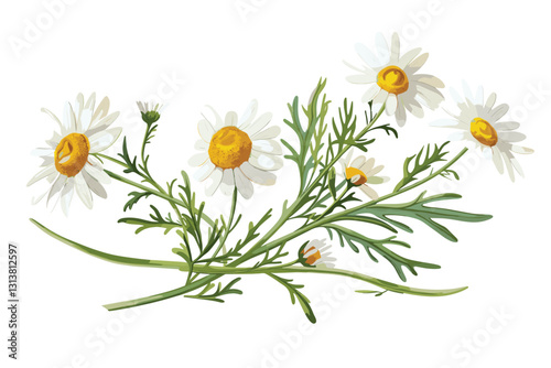 Vector colorful illustration of hand drawn chamomile isolated on white background. Design for herbal products
