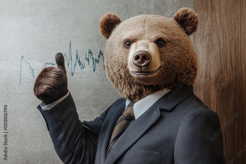 Humorous Bear in Business Suit Represents Market Trends in Finance Illustration